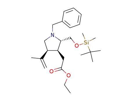 <2S-(2α,3β,4β)>-1-benzyl-2-<<<(1,1-dimethylethyl)dimethylsilyl>oxy>methyl>-4-(1-methylethenyl)-3-pyrrolidineacetic acid ethyl ester