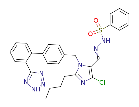 Molecular Structure of 124750-13-6 (2-butyl-4-chloro-1-<<2'-(1H-tetrazol-5-yl)biphenyl-4-yl>methyl>imidazole-5-carboxaldehyde benzenesulfonylhydrazone)