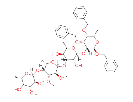 benzyl O-(2,3-di-O-methyl-α-L-fucopyranosyl)-(1->4)-O-(2,3-di-O-methyl-α-L-fucopyranosyl)-(1->3)-O-α-L-rhamnopyranosyl-(1->2)-3,4-di-O-benzyl-6-deoxy-α-L-talopyranoside