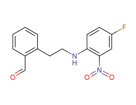 Molecular Structure of 140381-76-6 (Benzaldehyde, 2-[2-[(4-fluoro-2-nitrophenyl)amino]ethyl]-)