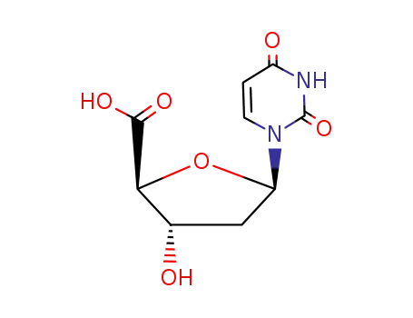 Molecular Structure of 3180-30-1 (b-D-erythro-Pentofuranuronic acid,1,2-dideoxy-1-(3,4-dihydro-2,4-dioxo-1(2H)-pyrimidinyl)-)