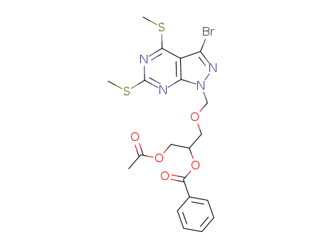 Molecular Structure of 938062-94-3 (1-(3-acetoxy-2-benzoyloxy-1-propoxy)methyl-3-bromo-4,6-dimethylthio-1H-pyrazolo[3,4-d]pyrimidine)