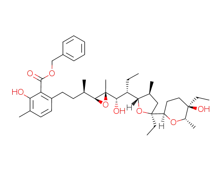 6-[(R)-3-((2S,3S)-3-{(1S,2S)-2-[(2S,3S,5S)-5-Ethyl-5-((2R,5R,6S)-5-ethyl-5-hydroxy-6-methyl-tetrahydro-pyran-2-yl)-3-methyl-tetrahydro-furan-2-yl]-1-hydroxy-butyl}-3-methyl-oxiranyl)-butyl]-2-hydroxy-3-methyl-benzoic acid benzyl ester