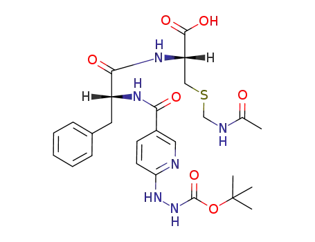 Molecular Structure of 182410-65-7 ((R)-3-(Acetylamino-methylsulfanyl)-2-((R)-2-{[6-(N'-tert-butoxycarbonyl-hydrazino)-pyridine-3-carbonyl]-amino}-3-phenyl-propionylamino)-propionic acid)