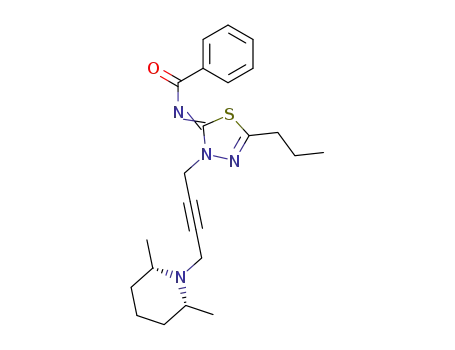 Molecular Structure of 103839-55-0 (N-[3-[4-((2S,6R)-2,6-Dimethyl-piperidin-1-yl)-but-2-ynyl]-5-propyl-3H-[1,3,4]thiadiazol-(2Z)-ylidene]-benzamide)