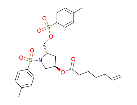 Molecular Structure of 141850-21-7 (Hept-6-enoic acid (3R,5S)-1-(toluene-4-sulfonyl)-5-(toluene-4-sulfonyloxymethyl)-pyrrolidin-3-yl ester)