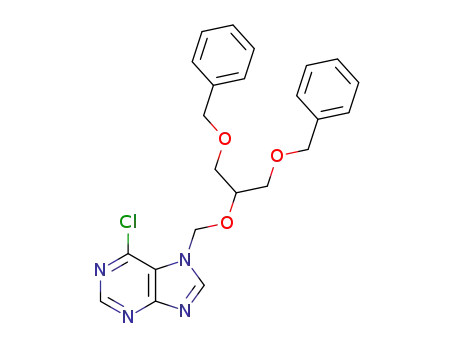 Molecular Structure of 89418-98-4 (7H-Purine,
6-chloro-7-[[2-(phenylmethoxy)-1-[(phenylmethoxy)methyl]ethoxy]methyl]
-)