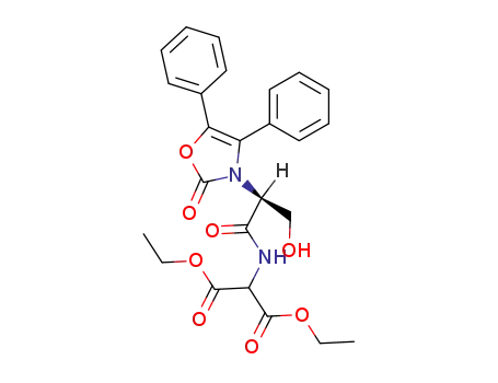 Molecular Structure of 88143-85-5 (Propanedioic acid,
[[3-hydroxy-1-oxo-2-(2-oxo-4,5-diphenyl-3(2H)-oxazolyl)propyl]amino]-,
diethyl ester, (S)-)