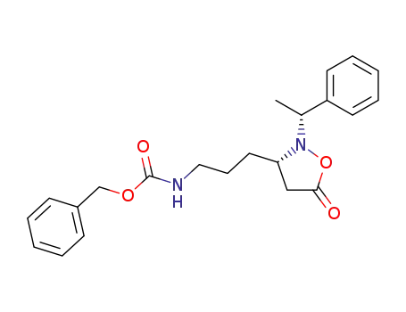 Molecular Structure of 118743-79-6 ((3S)-(4-Benzyloxycarbonylaminobutyl)-N-<(R)-(-)-α-methylbenzyl>isoxazolidin-5-one)