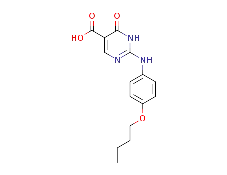 Molecular Structure of 98772-24-8 (2-(4-Butoxy-phenylamino)-6-oxo-1,6-dihydro-pyrimidine-5-carboxylic acid)