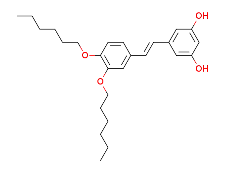 Molecular Structure of 190371-64-3 (1,3-Benzenediol, 5-[2-[3,4-bis(hexyloxy)phenyl]ethenyl]-, (E)-)