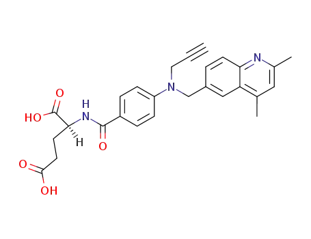Molecular Structure of 123636-86-2 ((S)-2-{4-[(2,4-Dimethyl-quinolin-6-ylmethyl)-prop-2-ynyl-amino]-benzoylamino}-pentanedioic acid)