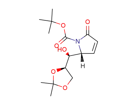 Molecular Structure of 141293-15-4 (1H-Pyrrole-1-carboxylic acid,
2-[(S)-[(4R)-2,2-dimethyl-1,3-dioxolan-4-yl]hydroxymethyl]-2,5-dihydro-5
-oxo-, 1,1-dimethylethyl ester, (2R)-)