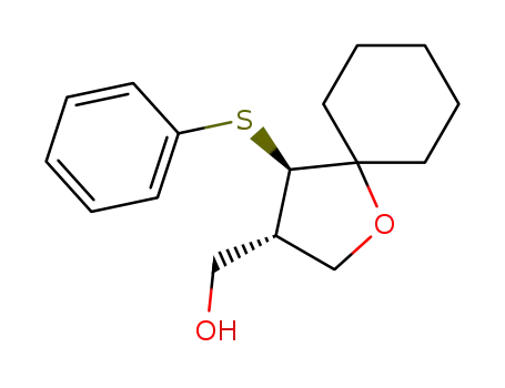 Molecular Structure of 139767-16-1 (1-Oxaspiro[4.5]decane-3-methanol, 4-(phenylthio)-, trans-)