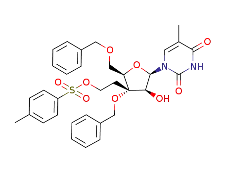 Toluene-4-sulfonic acid 2-[(2R,3S,4S,5R)-3-benzyloxy-2-benzyloxymethyl-4-hydroxy-5-(5-methyl-2,4-dioxo-3,4-dihydro-2H-pyrimidin-1-yl)-tetrahydro-furan-3-yl]-ethyl ester