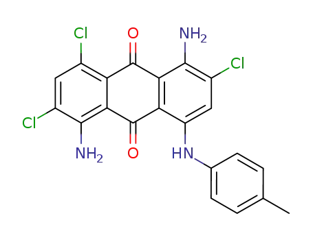Molecular Structure of 88653-27-4 (9,10-Anthracenedione,
1,5-diamino-2,4,6-trichloro-8-[(4-methylphenyl)amino]-)