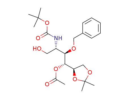 Molecular Structure of 163707-61-7 (D-Galactitol, 2-deoxy-2-(1,1-dimethylethoxy)carbonylamino-5,6-O-(1-methylethylidene)-3-O-(phenylmethyl)-, 4-acetate)