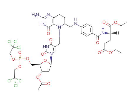diethyl N-<4-<<<2-amino-3,4,5,6,7,8-hexahydro-4-oxo-5-<(2'-deoxy-3'-O-acetyluridin-5-yl)methyl>pyrido<3,2-d>pyrimidin-6-yl>methyl>amino>benzoyl>-L-glutamate 5'-<bis-(trichloroethyl) phosphate>