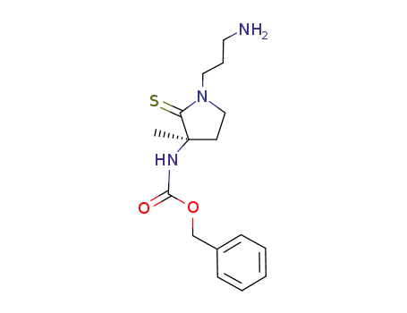 Molecular Structure of 951172-70-6 ((3R)-3-benzyloxycarbonylamino-3-methyl-1-(3-aminopropyl)pyrrolidine-2-thione)