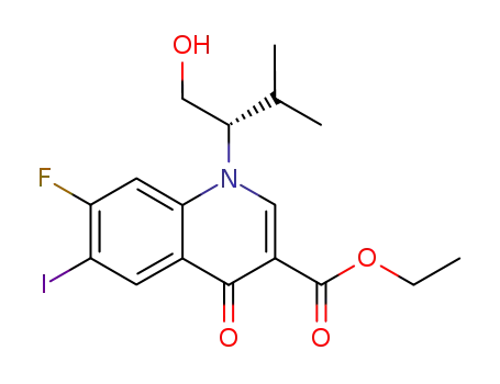 Molecular Structure of 697762-60-0 ((S)-ethyl 7-fluoro-1-(1-hydroxy-3-Methylbutan-2-yl)-6-iodo-4-oxo-1,4-dihydroquinoline-3-carboxylate)