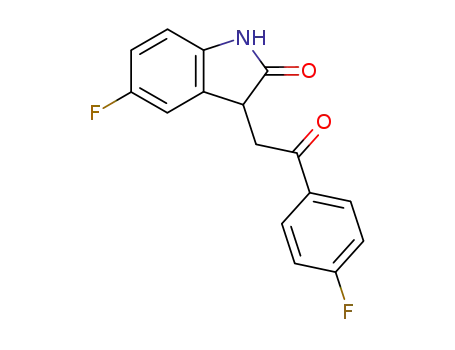 Molecular Structure of 91021-21-5 (2H-Indol-2-one, 5-fluoro-3-[2-(4-fluorophenyl)-2-oxoethyl]-1,3-dihydro-)