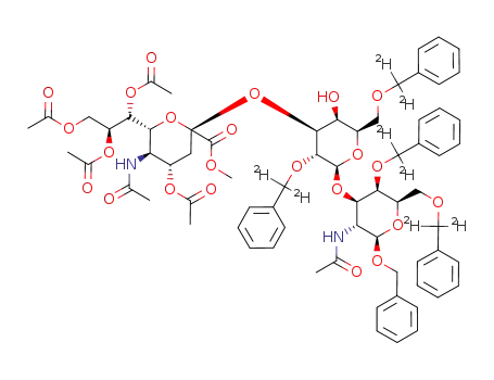 Molecular Structure of 117177-10-3 (Benzyl-O-<methyl-(5-acetamido-4,7,8,9-tetra-O-acetyl-3,5-didesoxy-D-glycero-β-D-galacto-2-nonulopyranosyl)onat>-(2->3)-O-<(2,6-di-O-(α-(2)H2)benzyl-β-D-galactopyranosyl>-(1->3)-2-acetamido-4,6-di-O-(α-(2)H2)benzyl-2-desoxy-β-D-galactopyranosid)