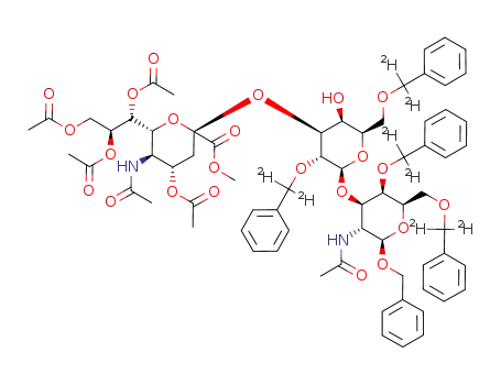 Benzyl-O-<methyl-(5-acetamido-4,7,8,9-tetra-O-acetyl-3,5-didesoxy-D-glycero-β-D-galacto-2-nonulopyranosyl)onat>-(2->3)-O-<(2,6-di-O-(α-(2)H2)benzyl-β-D-galactopyranosyl>-(1->3)-2-acetamido-4,6-di-O-(α-(2)H2)benzyl-2-desoxy-β-D-galactopyranosid