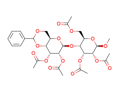 Molecular Structure of 84094-19-9 (methyl 2,3,6-tri-O-acetyl-4-O-(2,3-di-O-acetyl-4,6-O-benzylidene-β-D-allopyranosyl)-β-D-allopyranoside)