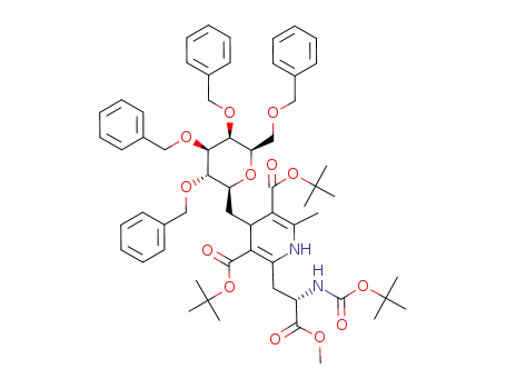 Molecular Structure of 955376-02-0 ((2'''S)-4-((2',3',4',6'-tetra-O-benzyl-β-D-galactopyranosyl)methyl)-2-(2'''-(tert-butoxycarbonylamino)-2'''-(methoxycarbonyl)ethyl)-6-methyl-1,4-dihydropyridine-3,5-dicarboxylic acid di-tert-butyl ester)