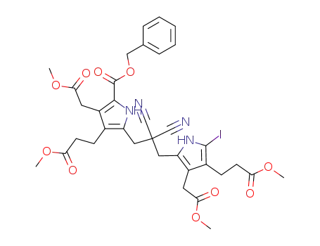 1-<5-Benzyloxycarbonyl-3-(2-methoxycarbonylethyl)-4-methyloxycarbonylmethylpyrrol-2-yl>-3-<5-iodo-4-(2-methoxycarbonylethyl)-3-methoxycarbonylmethylpyrrol-2-yl>-2,2-dicyanopropane-2,2-dicarbonitrile