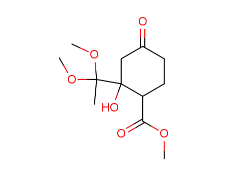 Cyclohexanecarboxylic acid, 2-(1,1-dimethoxyethyl)-2-hydroxy-4-oxo-,
methyl ester, cis-
