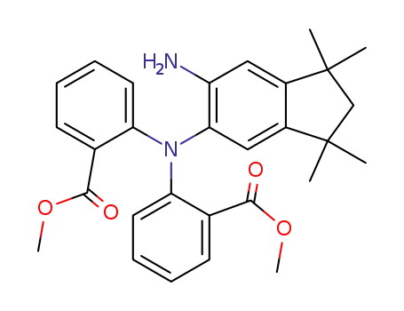 Molecular Structure of 73183-84-3 (<(2,3-Dihydro-1,1,3,3-tetramethyl-6-amino-1H-inden-5-yl)imino>-2,2'-dibenzoesaeure-dimethylester)