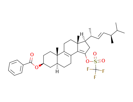 Molecular Structure of 116930-14-4 (Benzoic acid (3S,5S,10S,13R,17R)-10,13-dimethyl-15-trifluoromethanesulfonyloxy-17-((E)-(1R,4R)-1,4,5-trimethyl-hex-2-enyl)-2,3,4,5,6,7,10,11,12,13,16,17-dodecahydro-1H-cyclopenta[a]phenanthren-3-yl ester)
