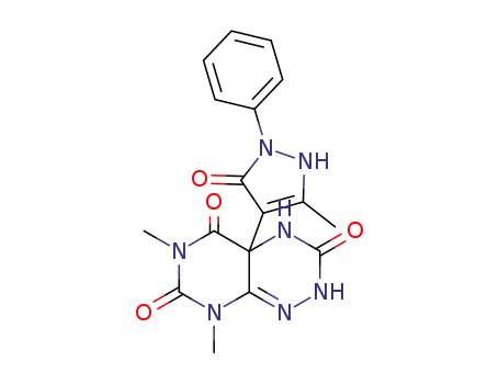 Molecular Structure of 113458-71-2 (6,8-dimethyl-4a-(5-methyl-3-oxo-2-phenyl-2,3-dihydro-1H-pyrazol-4-yl)-2,4,4a,8-tetrahydropyrimido[5,4-e][1,2,4]triazine-3,5,7(6H)-trione)