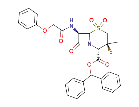 Molecular Structure of 106469-44-7 (benzhydryl 7β-(phenoxyacetamido)-3β-fluoro-3α-methylcepham 1,1-dioxide)