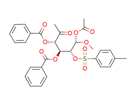 1(S)-1-O-acetyl-3,4-di-O-benzoyl-6-deoxy-1-O-methyl-2-O-toluene-p-sulphonyl-D-xylo-hexos-5-ulose aldehydrol