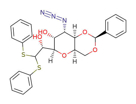 Molecular Structure of 1053640-25-7 ((2S,4aR,6R,7R,8S,8aR)-8-Azido-6-((R)-1-hydroxy-2,2-bis-phenylsulfanyl-ethyl)-2-phenyl-hexahydro-pyrano[3,2-d][1,3]dioxin-7-ol)