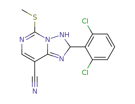 Molecular Structure of 79220-61-4 (2-(2,6-dichlorophenyl)-5-(methylsulfanyl)-2,3-dihydro[1,2,4]triazolo[1,5-c]pyrimidine-8-carbonitrile)