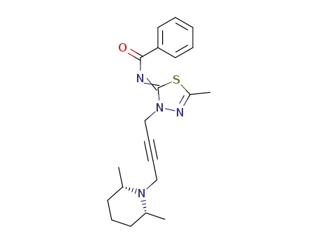 Molecular Structure of 103839-57-2 (N-[3-[4-((2S,6R)-2,6-Dimethyl-piperidin-1-yl)-but-2-ynyl]-5-methyl-3H-[1,3,4]thiadiazol-(2Z)-ylidene]-benzamide)
