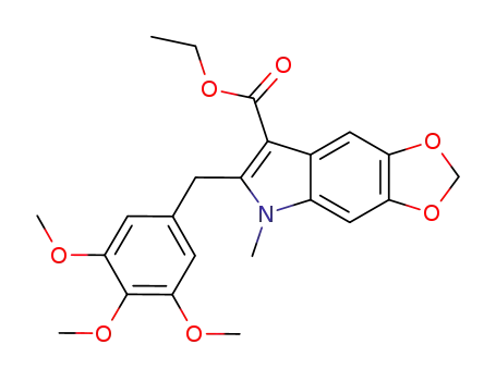 Molecular Structure of 141341-86-8 (5H-1,3-Dioxolo[4,5-f]indole-7-carboxylic acid,
5-methyl-6-[(3,4,5-trimethoxyphenyl)methyl]-, ethyl ester)