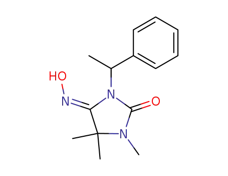 Molecular Structure of 88235-78-3 (2,4-Imidazolidinedione, 1,5,5-trimethyl-3-(1-phenylethyl)-, 4-oxime, (Z)-)