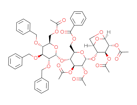 Benzoic acid (2R,3R,4S,5R,6R)-4,5-diacetoxy-3-((2R,3R,4S,5R,6R)-6-acetoxymethyl-3,4,5-tris-benzyloxy-tetrahydro-pyran-2-yloxy)-6-((1R,2R,3S,4R,5R)-3,4-diacetoxy-6,8-dioxa-bicyclo[3.2.1]oct-2-yloxy)-tetrahydro-pyran-2-ylmethyl ester