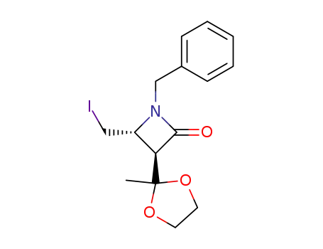 Molecular Structure of 90210-89-2 (2-Azetidinone,
4-(iodomethyl)-3-(2-methyl-1,3-dioxolan-2-yl)-1-(phenylmethyl)-, trans-)