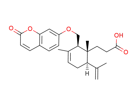 Molecular Structure of 21800-49-7 (3-[(1S,2S,6S)-6-ISOPROPENYL-1,3-DIMETHYL-2-(2-OXO-2H-CHROMEN-7-YLOXYMETHYL)-CYCLOHEX-3-ENYL]-PROPIONIC ACID)