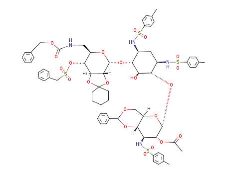 2''-O-acetyl-4'',6''-O-benzylidene-6'-N-(benzyloxycarbonyl)-4'-O-(benzylsulfonyl)-2',3'-O-cyclohexylidene-1,3,3''-tri-N-tosylkanamycin A