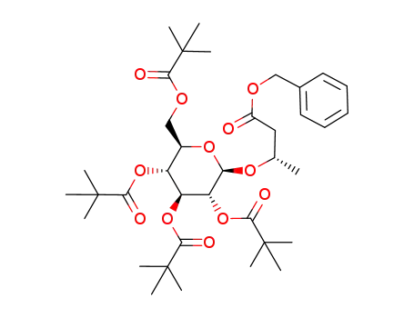 Molecular Structure of 184648-40-6 ((S)-3-[(2R,3R,4S,5R,6R)-3,4,5-Tris-(2,2-dimethyl-propionyloxy)-6-(2,2-dimethyl-propionyloxymethyl)-tetrahydro-pyran-2-yloxy]-butyric acid benzyl ester)