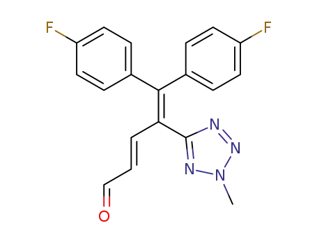 Molecular Structure of 130200-54-3 (5,5-bis(4-fluorophenyl)-4-(2-methyl-2H-tetrazol-5-yl)-2,4-pentadienal)
