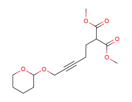 Molecular Structure of 111036-27-2 (2-[5-(tetrahydropyran-2-yloxy)pent-3-ynyl]malonic acid dimethyl ester)