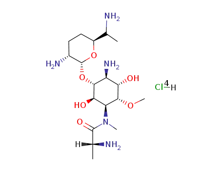 (R)-2-Amino-N-{(1S,2R,3R,4S,5S,6R)-4-amino-3-[(2R,3R,6S)-3-amino-6-(1-amino-ethyl)-tetrahydro-pyran-2-yloxy]-2,5-dihydroxy-6-methoxy-cyclohexyl}-N-methyl-propionamide; hydrochloride