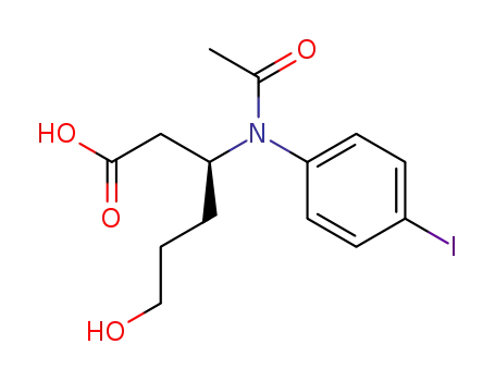 Molecular Structure of 489426-33-7 (Hexanoic acid, 3-[acetyl(4-iodophenyl)amino]-6-hydroxy-, (3S)-)